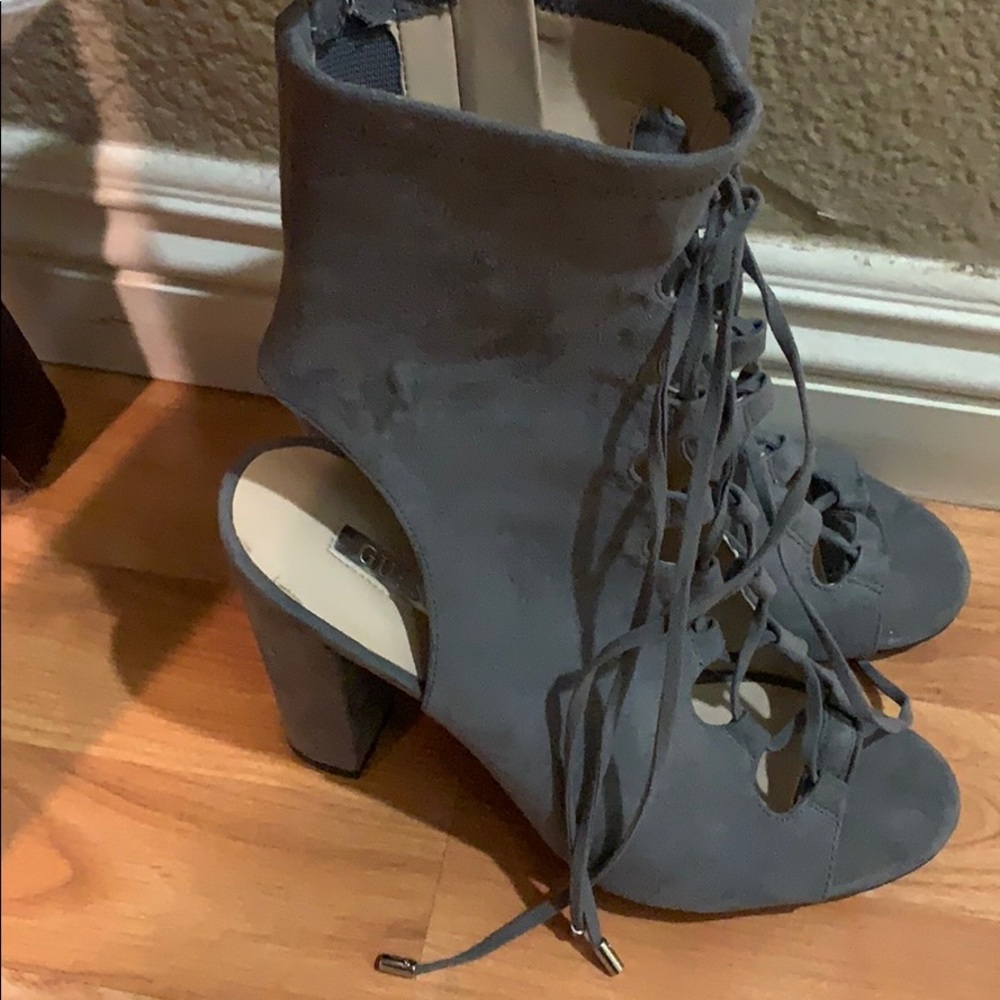 Suede open toe heels